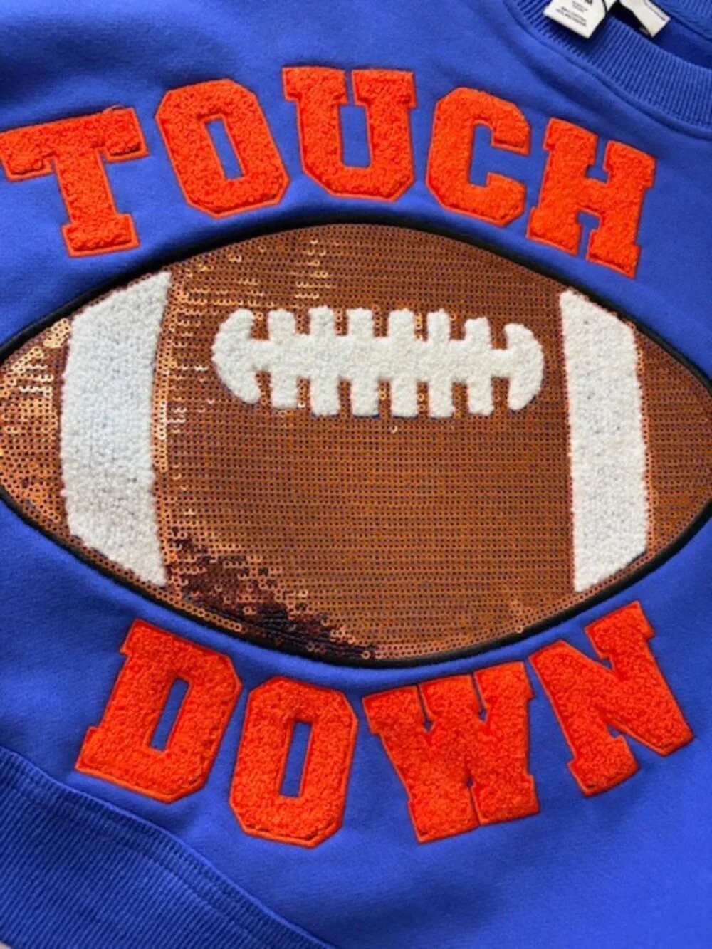 Anna & Ava Sequin Football Touch Down Cropped Oversize Sweatshirt Womens S/M NWT - Picture 4 of 14